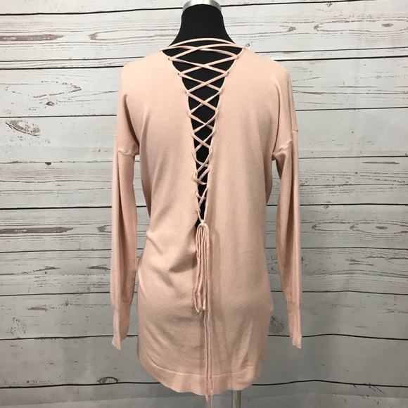 Pink Debut Lace Up Sweater Size M/L - Picture 2 of 6